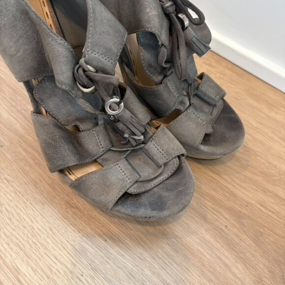 Coach Teagan leather heel platform sandals gladiator 8 gray silver - Picture 3 of 7